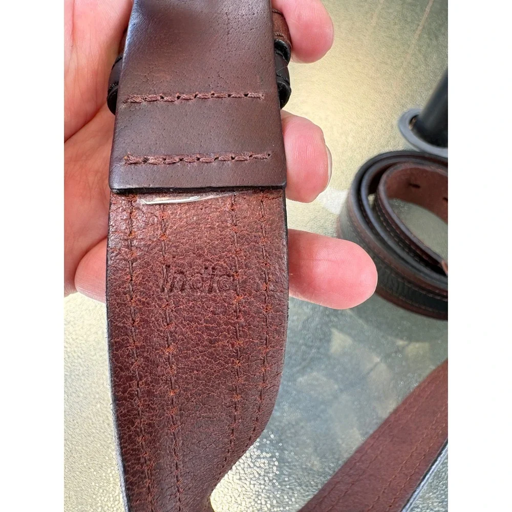 Haggar Mens Brown Black Two Tone Genuine Leather Belt Silver Buckle 48 Inch